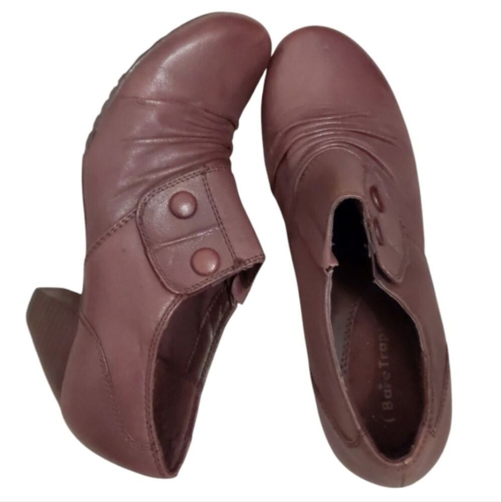 BARETRAPS Leather Shoe Brown Casual Classic Mid Heel Work Low Bootie Size 8.5